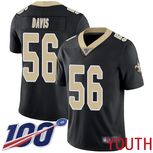 New Orleans Saints Limited Black Youth DeMario Davis Home Jersey NFL Football #56 100th Season Vapor Untouchable Jersey
